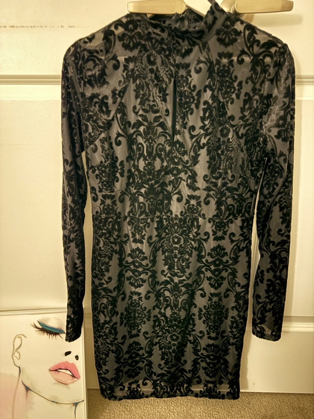 Revamped Black Velvet Burnout Long Sleeve Bodycon Dress